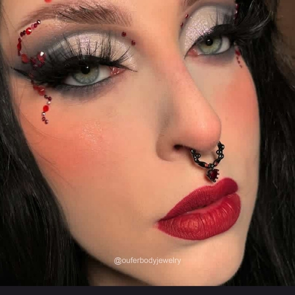 16G Dangle Red Heart Septum Ring/Black Silver Entwined Snakes Tragus Jewelry - Picture 4 of 4